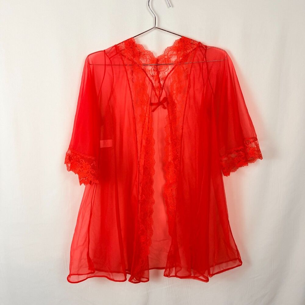 Vintage 70s Pandora Lingerie Kimono Lace Sheer Sexy USA Small
